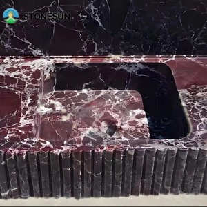 StoneSun naturale Rosso Levanto in marmo nero lavello a parete in vetro lavabo da bagno strumento per la stanza della polvere da cucina - Product Image 5