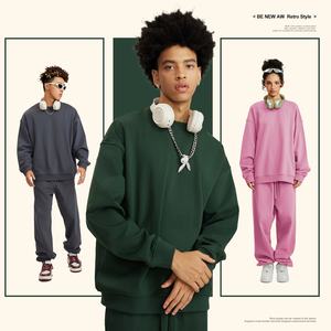 Custom Plain Oversized Unisex StreetWear Blank 440g Solid Color Heavyweight Terry Loose Crew Neck Sweatshirt - Product Image 4