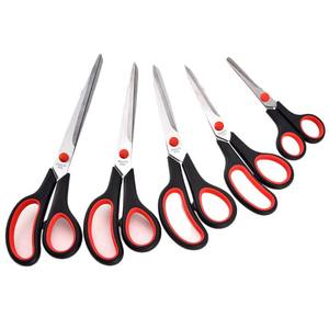 Ciseaux ménagers en acier inoxydable, ensemble de 5 pièces, manche noir et rouge, tête droite, pour la couture à domicile, l'artisanat - Product Image 1