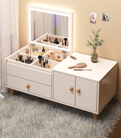 STG Coiffeuse moderne rose minimaliste éclairée avec grand rangement pour chambre, hôtel, appartement