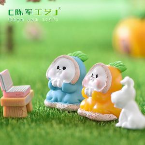 ตุ๊กตากระต่ายคู่น่ารักทิวทัศน์ตุ๊กตากระต่ายสีขาวตกแต่งสวนแบบทำมืออุปกรณ์ตกแต่งเรซิ่นขนาดเล็ก - Product Image 3