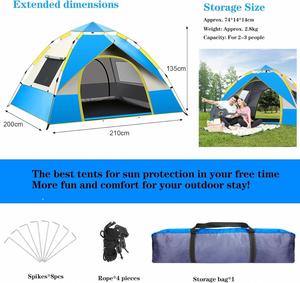 Tente de camping extérieure automatique pop-up à prix super bas, fabrication OEM, quatre saisons, avec armature diagonale, en polyester 190T - Product Image 2