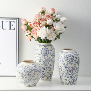 Vaso in Porcellana Bianca e Blu Fatto a Mano in Stile Art Deco Orientale, Decorazione in Ceramica <span class=keywords><strong>di</strong></span> Lusso per Soggiorno e Ingresso, Composizione Floreale - Product Image 4