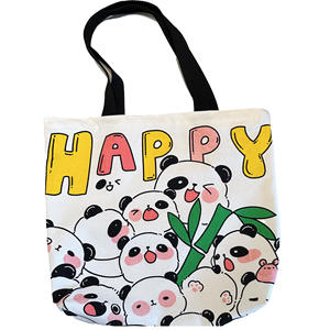 Large Cotton <strong>Panda</strong> Canvas Tote <strong>Bag</strong> with Fashionable New Design Zipper Closure Two Handles Custom Cartoon Student Girls Women - Product Image 2