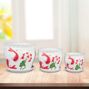चीनी शैली फ्लेवरपॉट मछली पैटर्न बिक्री के लिए सरल फूल बर्तन - Product Image 1