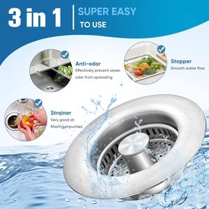 Filtre de vidange anti-blocage et anti-odeur en acier inoxydable durable pour évier de cuisine, avec système de rehausseur et passoires anti-fuite - Product Image 4