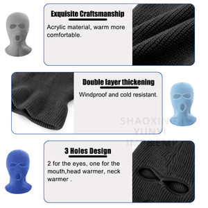 Thời tiết lạnh ngoài trời dệt kim Balaclava Ba 3 Lỗ đầy đủ mặt cổ trượt tuyết mặt nạ cho nam giới đi xe đạp - Product Image 3