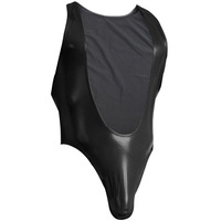 Baju ketat kulit imitasi hitam untuk pria, pakaian dansa, pakaian pertunjukan klub malam, bodysuit.