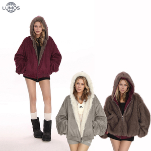Abrigo de Piel Sintética de Doble Cara para Mujer, con Capucha y Cremallera, Grueso, Térmico, Resistente al Viento, Reversible, Informal, OEM - Product Image 2