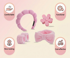 Ensemble de bandeaux et bracelets de lavage facial avec pinces, emballage personnalisé, marque privée pour femmes, soins de la peau, maquillage, SPA, lavage du visage - Product Image 3