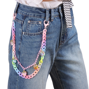 Chaîne de taille double couche en acrylique pour femme avec pendentif fraise, chaîne de corps Hip Hop colorée pour usage quotidien - Product Image 2