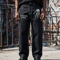 Jeans Homme Taille Mi-Haute Coupe Droite Baggy en Denim Délavé Brodé, Nouvelle Collection, Qualité Supérieure, Style Streetwear, Personnalisable OEM/ODM
