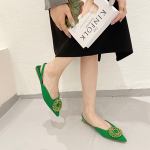 2023 New round Buckle Bridal <b>Shoes</b> Rhinestones Flat Heel Anti-Slippery Feature Sweet Wind Pointed Flat Sandals for Summer Autumn - Product Image 5