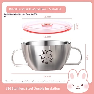 ชามอาหาร<span class=keywords><strong>เด็ก</strong></span>สแตนเลส 316 น่ารัก มีหูจับสองข้าง พร้อมฝาปิด ป้องกันความร้อนเกรดอาหาร ชามข้าวลายการ์ตูน - Product Image 6