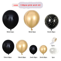 138 pièces noir or fête décoration Chrome Latex ballon guirlande arc Kit anniversaire célébrer ballons ensembles