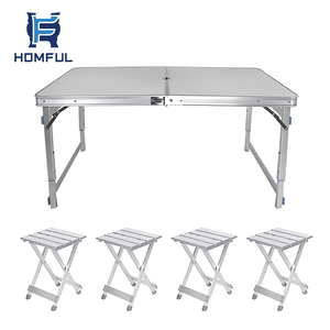 HOMFUL Extérieur Pliable Tabouret De Pêche Camping Meubles <span class=keywords><strong>Table</strong></span> et Chaise Ensemble avec 4 sièges et repose-pieds - Product Image 1