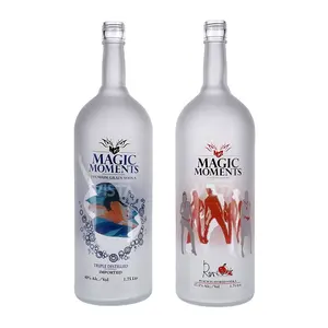 Garrafa de vodka de 1750ml, garrafa de vodka de pêssego, estilo redondo, gelo e decalque da janela de alta qualidade, com tampa parafuso, logotipo personalizado