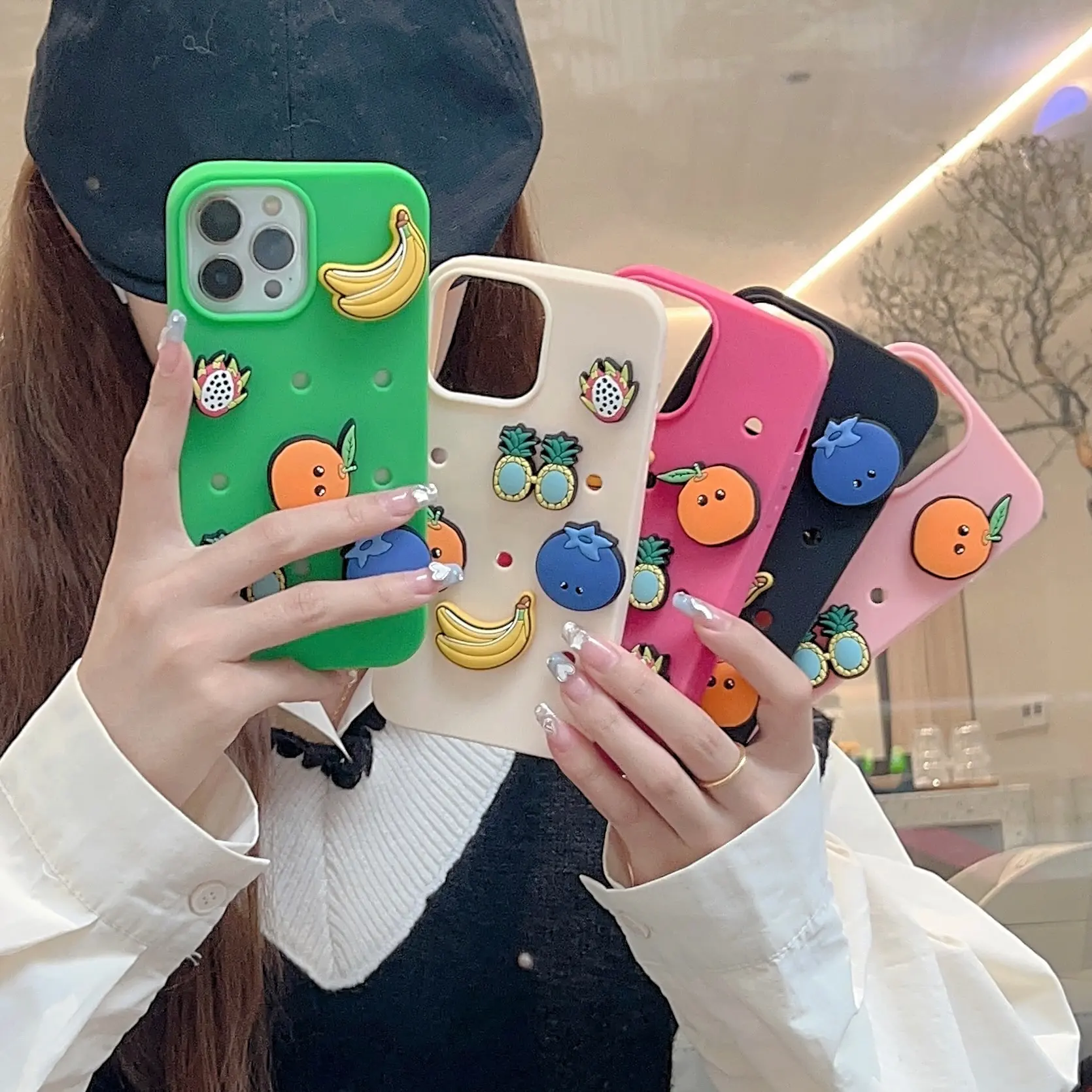 Cute Waterproof 3D Liquid Silicone DIY Cell Phone Case com furos para encantos Hold Croc para Iphone 15 14 13 12 11 Pro Max