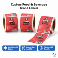 Étiquettes alimentaires personnalisées holographiques, imperméables, résistantes à l'huile, durables, sans BPA, pour les contenants de sauces/confitures/épices/aliments pour animaux de compagnie/collations