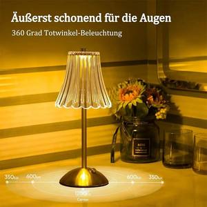 Lampe de table LED portable en cristal rechargeable - Contrôle tactile, 3 températures de couleur, lumière de nuit à intensité variable pour chevet, lecture - Product Image 1