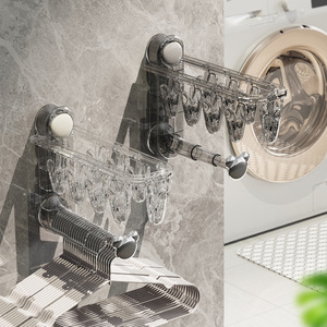 Suction Cup Folding Clothes <b>Rack</b> Double Bar Wall Mounted <b>Drying</b> <b>Rack</b> For Bathroom And Balcony Sock Organizer - Product Image 1