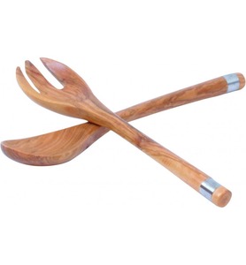 Ensemble de serveurs à salade en bois indien de qualité supérieure, fabriqué à la main avec des poignées en bois, moderne, léger et réutilisable pour la cuisine, la salle à manger, les mariages - Product Image 1