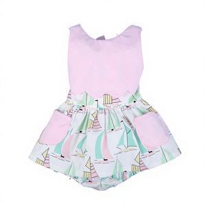 Venta al por Mayor de Ropa de Bebé Personalizada 100% Algodón de Lujo con Burbujas de Aire, Bordado a Mano con Diseño de Velero, Cierre de Botones, Primavera Verano - Product Image 1