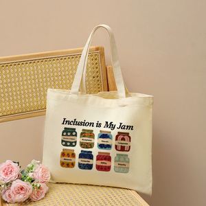 Sac fourre-tout en toile durable à motif 'Inclusion is My Jam', vintage, personnalisé, réutilisable, pour femme, sac à bandoulière de shopping sur mesure - Product Image 1
