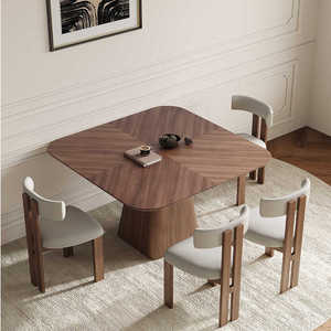 Mesa de comedor moderna nórdica vintage cuadrada de madera maciza con acabado en Nogal Negro diseño simple para el hogar y apartamentos pequeños - Product Image 4