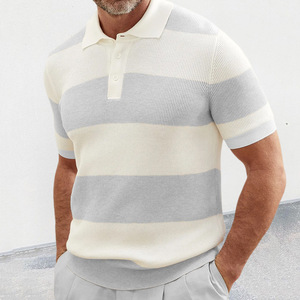 Polo a Rayas para Hombre, Manga Corta, Tejido de Punto, Cuello con Bloques de Color, para Uso Casual, Tallas M, L, XL, XXL, XXXL - Product Image 3