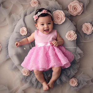 Robe trapèze élégante pour bébé fille, <span class=keywords><strong>tenue</strong></span> de princesse pour bébé de <span class=keywords><strong>1</strong></span> <span class=keywords><strong>an</strong></span>, ensemble décontracté 2 pièces uni et écologique pour le premier <span class=keywords><strong>anniversaire</strong></span> - Product Image 3
