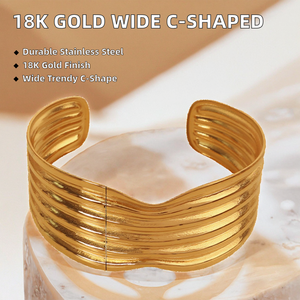 Pulsera de Acero Inoxidable para Mujer, Diseño Moderno con Abertura en Forma de C, Estilo Europeo Americano, Directo de Fábrica - Product Image 2