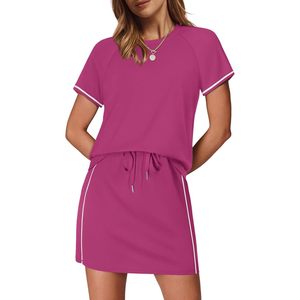 Women 2 Piece Summer Outfit Skirt Set Casual Breathable Short Sleeve <b>Lounge</b> Wear Travel Fashion <b>Dress</b> Set - Product Image 1