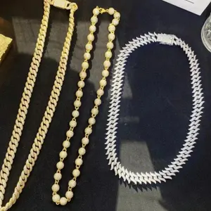 Shining Jewelry Hip Hop Iced Out 14K Gold Plated Miami Cuban Link 12mm 2 Rows Thick Solid 925 Silver VVS Moissanite Cuban Chain