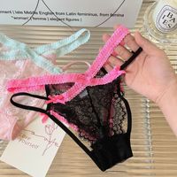 Celana Dalam Bikini Renda untuk Wanita, Gaya Prancis Seksi, Model Cheeky dengan Tali Silang dan Pita Lucu di Belakang, Berongga, Bernapas, Pinggang Rendah