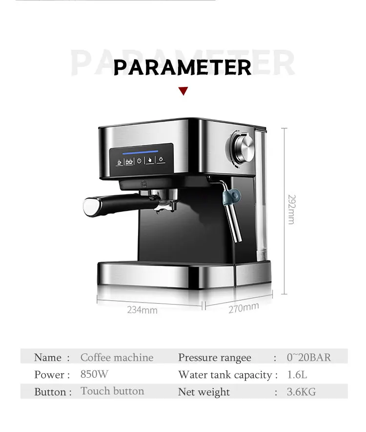 Stainless Steel Coffee Manchine,Machine Full Automatic 220V 20Bar Espresso Coffee Makers/