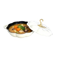 Panci Casserole Datar Bentuk Labu dari Besi Cor Prancis dengan Lapisan Enamel Vitreous, Peralatan Masak Dekoratif, Panci Masak Dutch Oven dari Besi Cor