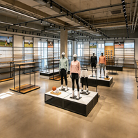 Système de présentoirs et de supports de vêtements sur mesure pour magasin de prêt-à-porter, en MDF et métal, pour vêtements masculins
