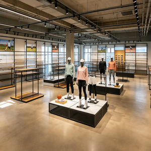 Système de présentoirs et de supports de vêtements sur mesure pour magasin de prêt-à-porter, en MDF et métal, pour vêtements masculins - Product Image 4