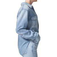 Ropa vaquera clásica para mujer, cuello extendido, manga larga, bolsillo en el pecho, camisa de otoño, ropa informal, blusa vaquera ligera para mujer