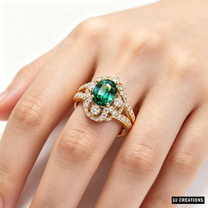 Luxury Women's 18K <b>Gold</b> Emerald Cut <b>Cocktail</b> <b>Ring</b> With Pave Diamond Setting Engagement Style - Product Image 5