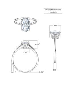 Anillo de compromiso solitario de corte ovalado de 3 quilates personalizado de fábrica SGARIT, oro blanco de 14K, 4 puntas, diseño bypass, vástago liso, anillo de promesa. - Product Image 2