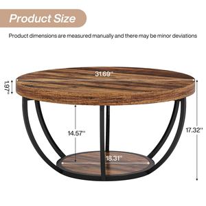 Double Tier Round Solid Wood <b>Coffee</b> <b>Table</b> with Multi-layer Storage Traditional Design Waterproof & Durable for Home/Office Use - Product Image 2