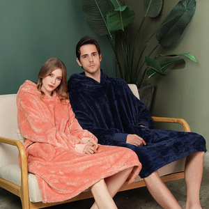 Couple Home Wear Microfiber Velveteen <strong>Hoodie</strong> Sweatshirt Oversized Warm Comfortable Cozy <strong>Snuggle</strong> Blanket With Sleeve - Product Image 2