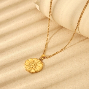 防水ジュエリーセット ステンレス製 デリケートなキューバンチェーン ジルコンチョーカーネックレス ポピーフラワーペンダントネックレス レディース - Product Image 5