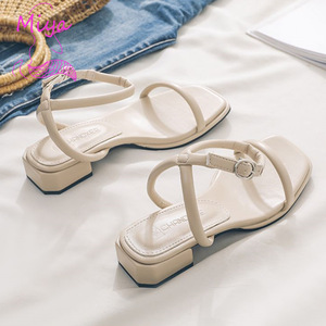 <span class=keywords><strong>Sandali</strong></span> piatti da donna estivi in <span class=keywords><strong>pelle</strong></span> PU <span class=keywords><strong>blu</strong></span> tinta unita, semplici ed eleganti, con cinturino sottile e cinturino alla caviglia, casual per tutti i giorni, all'ingrosso - Product Image 4