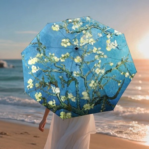 Manual Open Close Iron Tube <b>Umbrella</b> with Famous Painting Pattern Blue White Design for Travel <b>Windproof</b> Rain Sun Protection - Product Image 1
