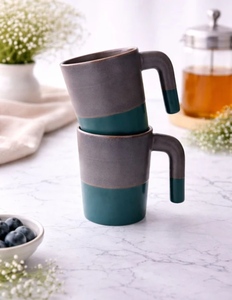 Ceramic Coffee <b>Mugs</b> Two-Tone Matte Gray Teal Minimalist Design <b>Large</b> Capacity Dishwasher Microwave Safe SAFA International Home - Product Image 4