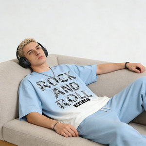 <span class=keywords><strong>T</strong></span>-<span class=keywords><strong>shirt</strong></span> Oversize da Uomo ALCLEVER in Cotone 250G con Stampa Sfumata Effetto Lavato, Spalle Cadenti, Stile <span class=keywords><strong>Vintage</strong></span> <span class=keywords><strong>Rock</strong></span> and Roll, Casual - Product Image 5