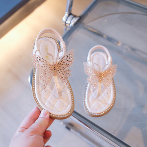 NOVEDAD DE VERANO 2024, sandalias de princesa para niñas, PU suave transpirable con diamantes de imitación y brillo de flores para fiesta al aire libre - Product Image 3